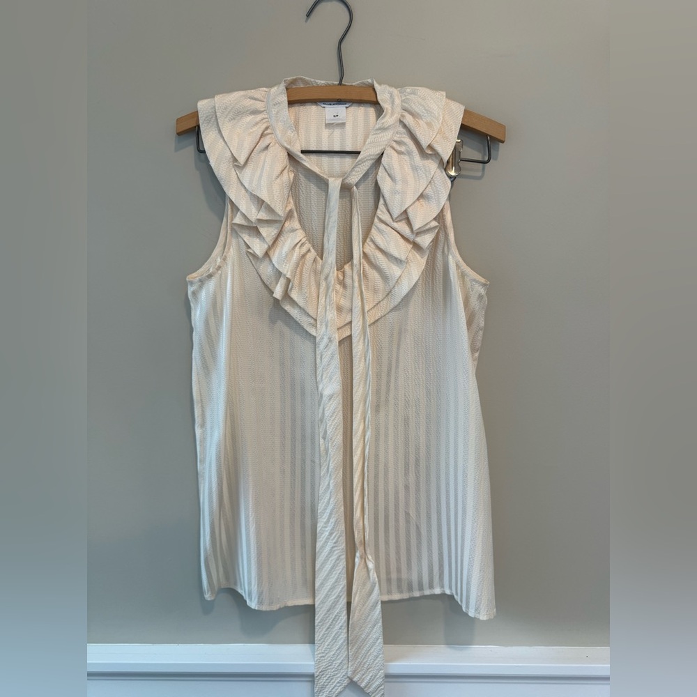 100% silk cream Ruffle Blouse